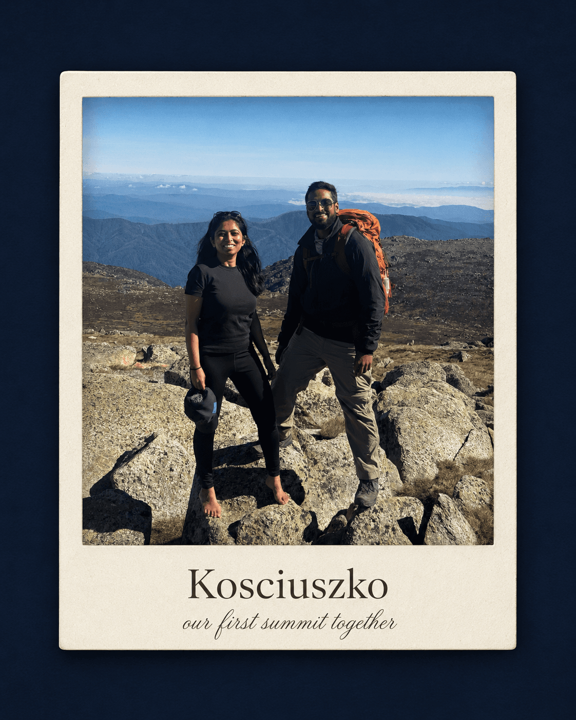 Kosciuszko -- our first summit together. Shreya and Darshit at the top of Mount Kosciuszko